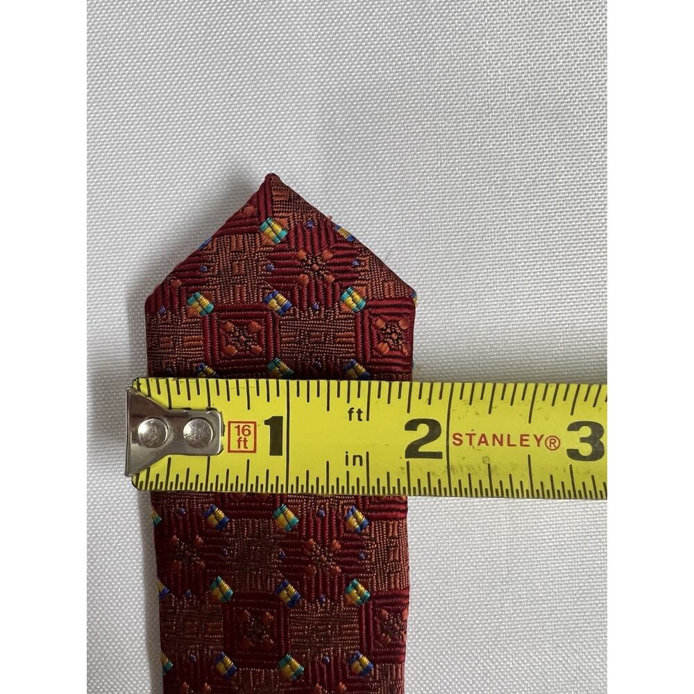 Set Of 3 DANIEL DE FASSON Handmade 100% Silk Tie Geometric Necktie Red Yellow - Picture 13 of 14